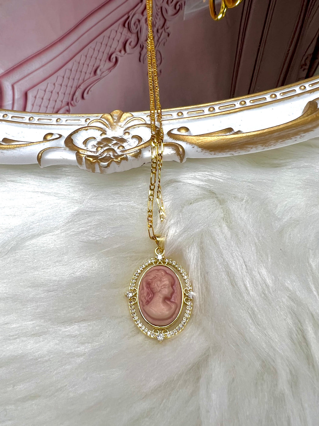 Pink Vintage Cameo Charm Necklace