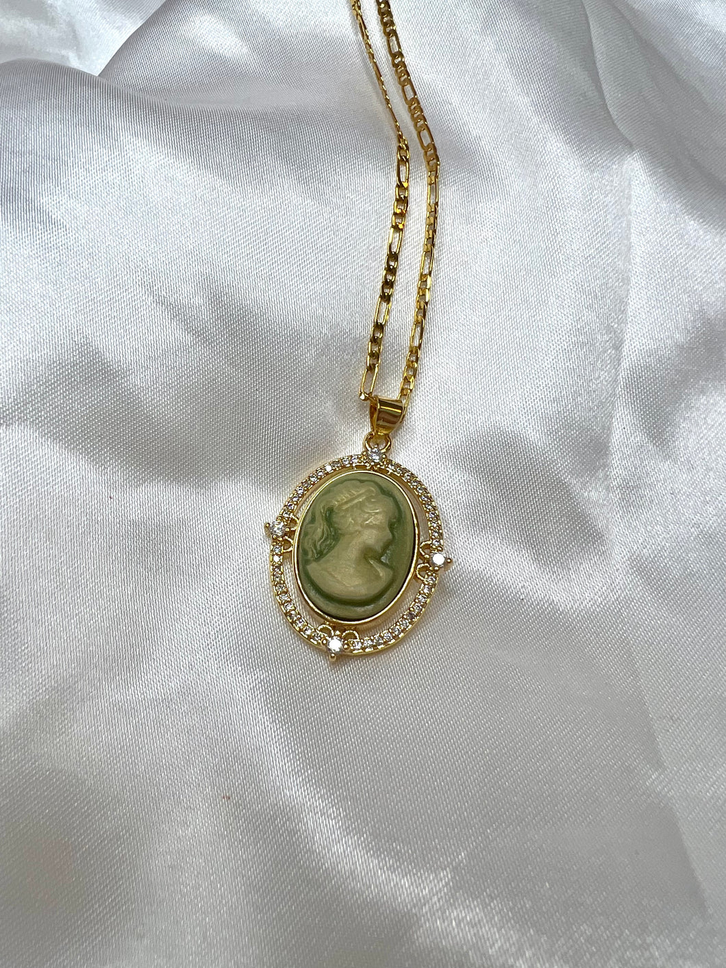 Green Vintage Cameo Charm Necklace