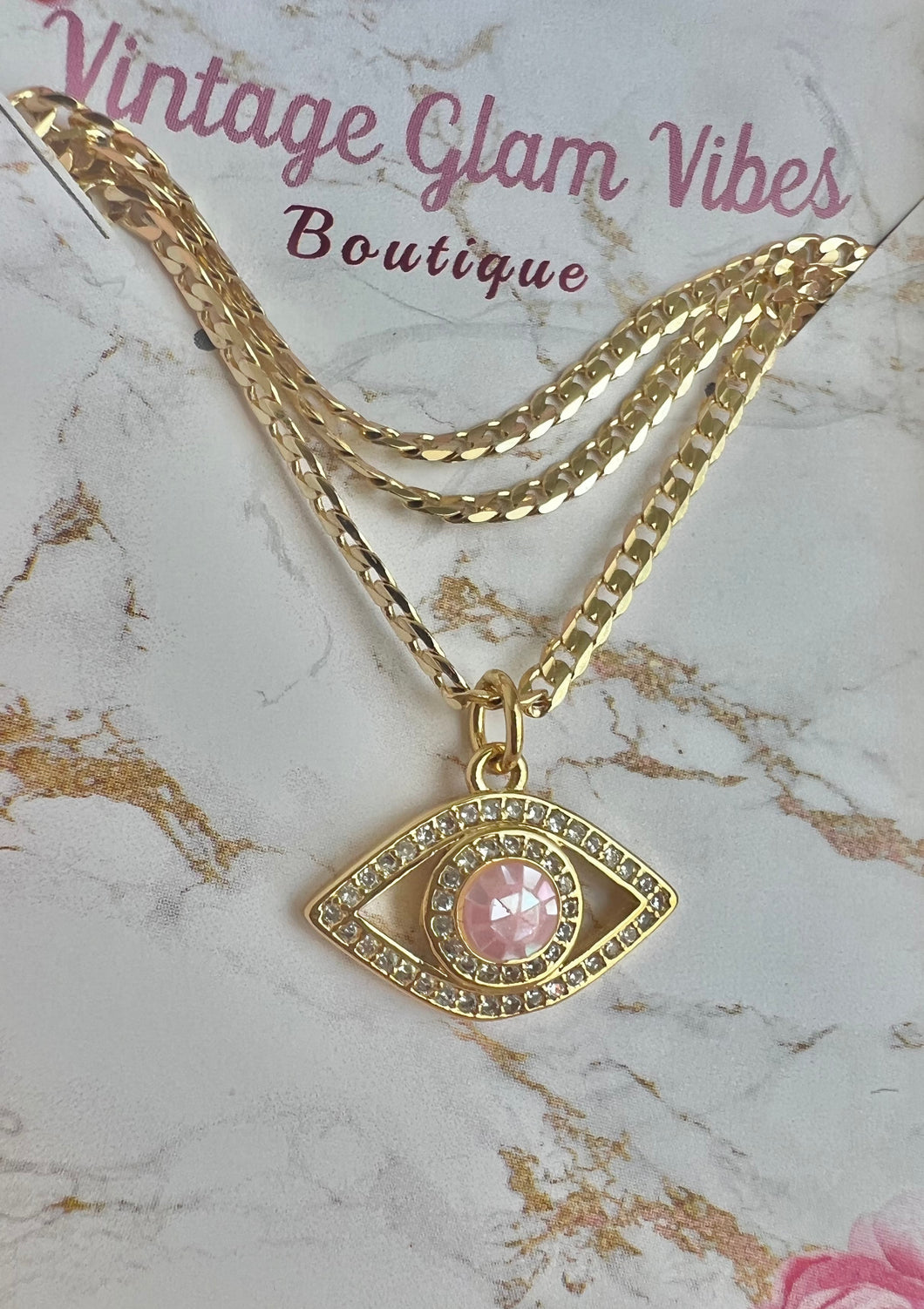 Pink Opal Eye Pendant Necklace
