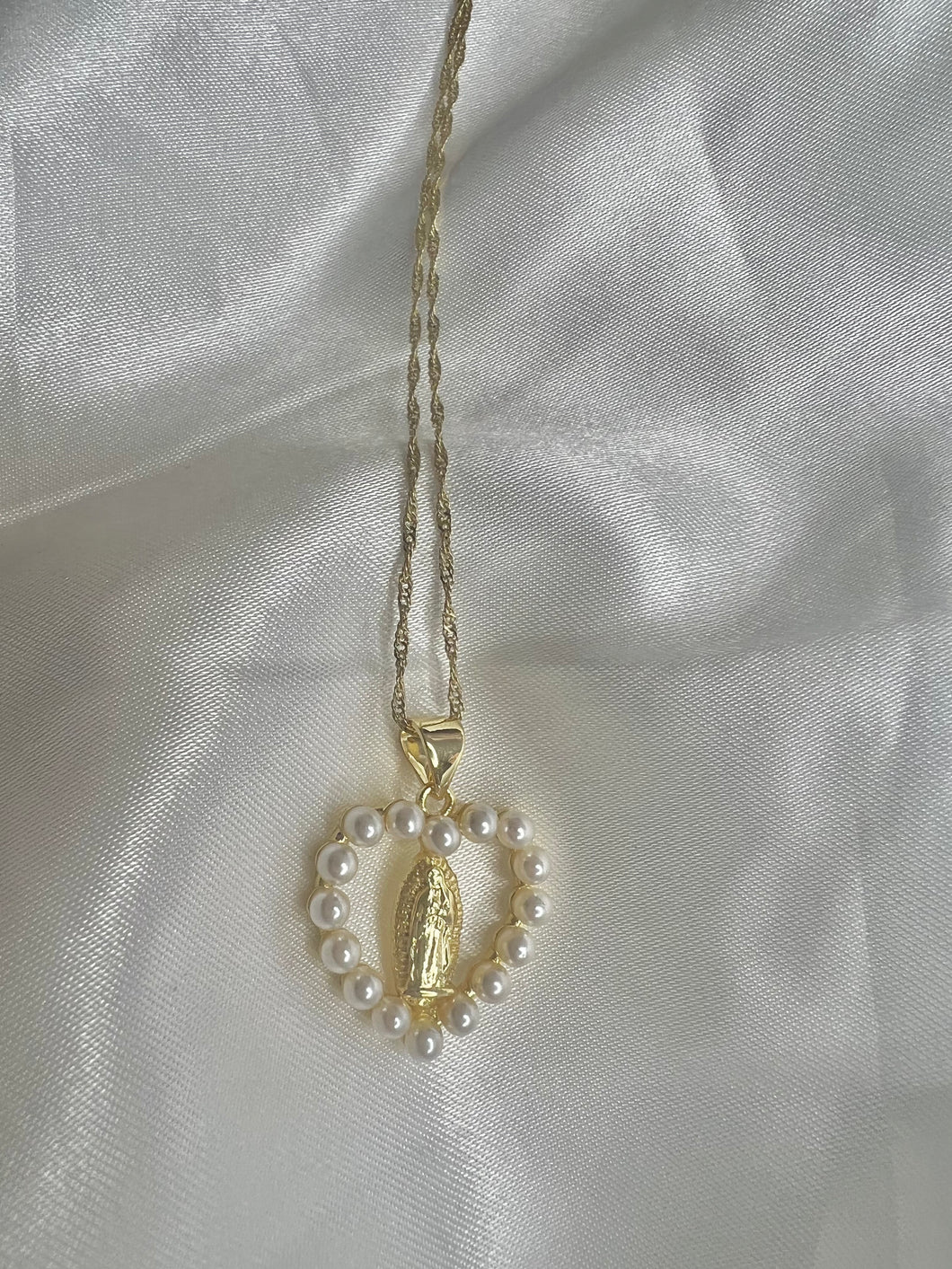 Pearl Guadalupe Heart Necklace